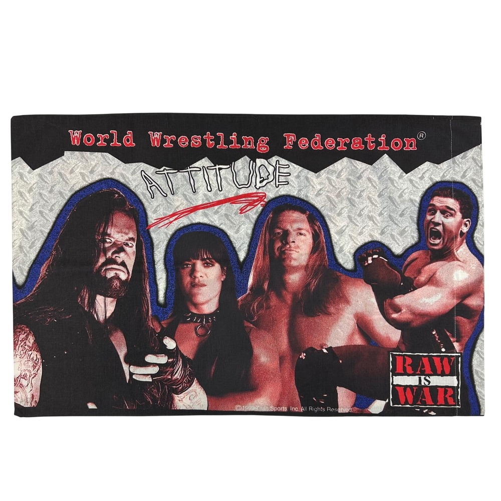 Vintage 1999 WWF Raw Is War Pillowcase Attitude Era Undertaker Chyna Rock HHH
